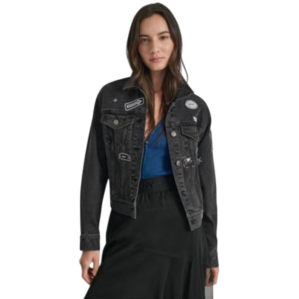 DKNY Women's Pins & Patches Button-Front Denim Jacket in Bowery Wash
